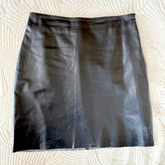 Vintage 1980s Finity Genuine Leather Black Mini Skirt Size 14 - Picture 6 of 13